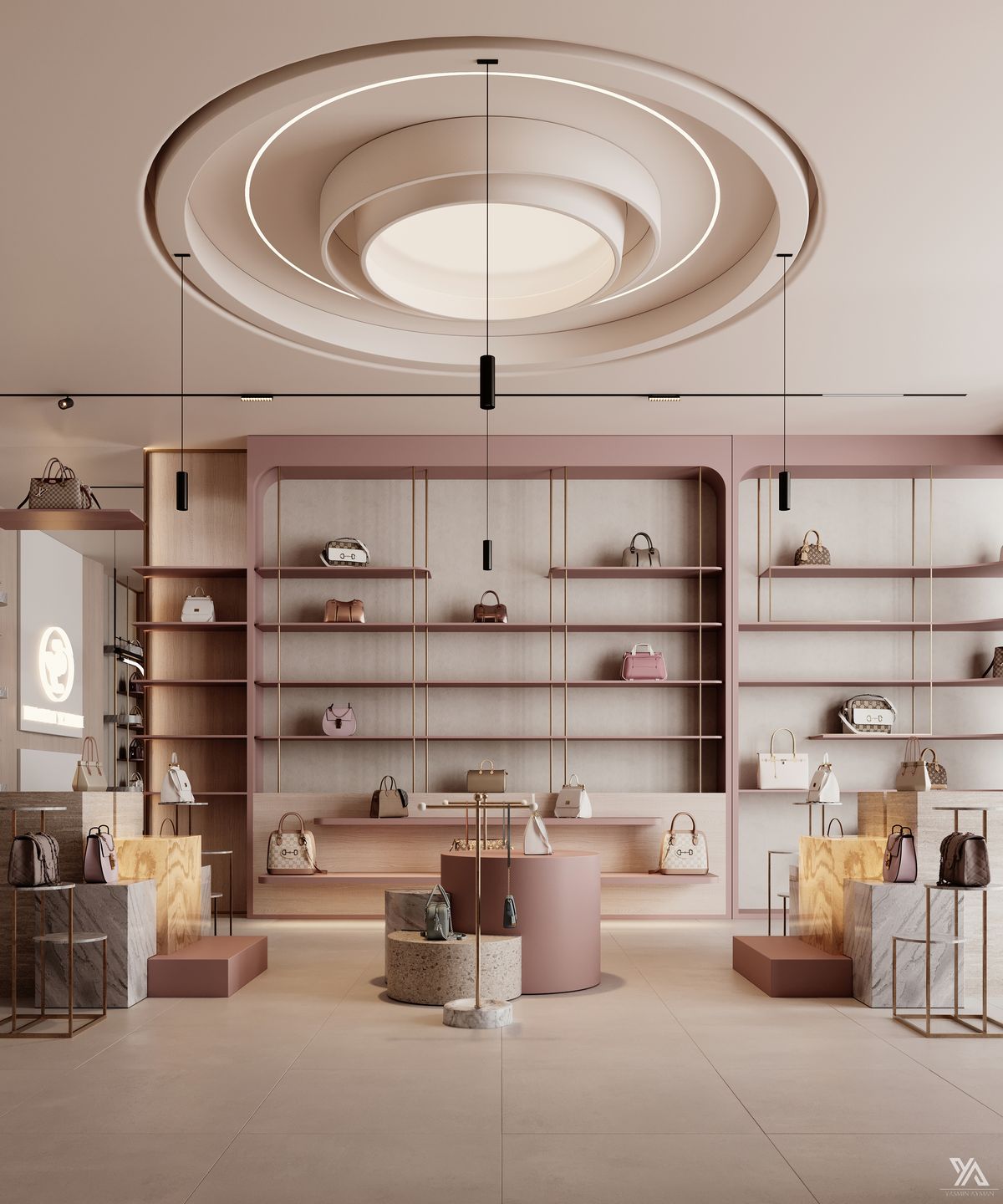 Modern Boutique Interior featuring Backlit Acrylic Island Display Pods #2